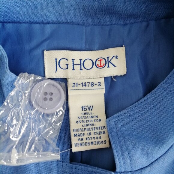 J.G. Hook Women's Blue Long Sleeve Linen Button-Up Blazer Jacket Plus Size 16W - Picture 6 of 7